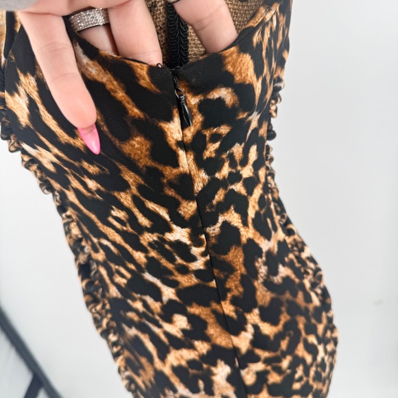 Calvin Klein Women's 8 Leopard Print Sheath Dress Sleeveless Ruched Mob Wife - Picture 5 of 10